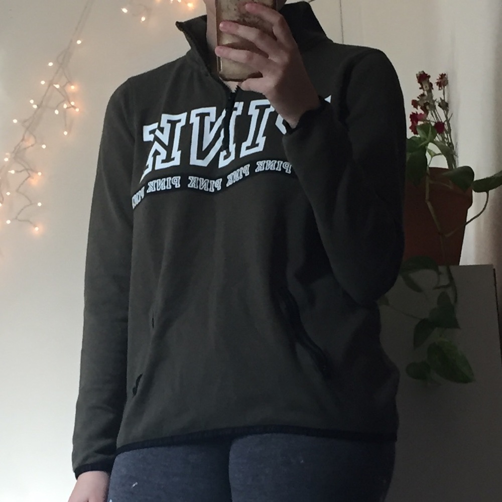 Green Pink Victoria’s Secret Quarter-Zip Sweater